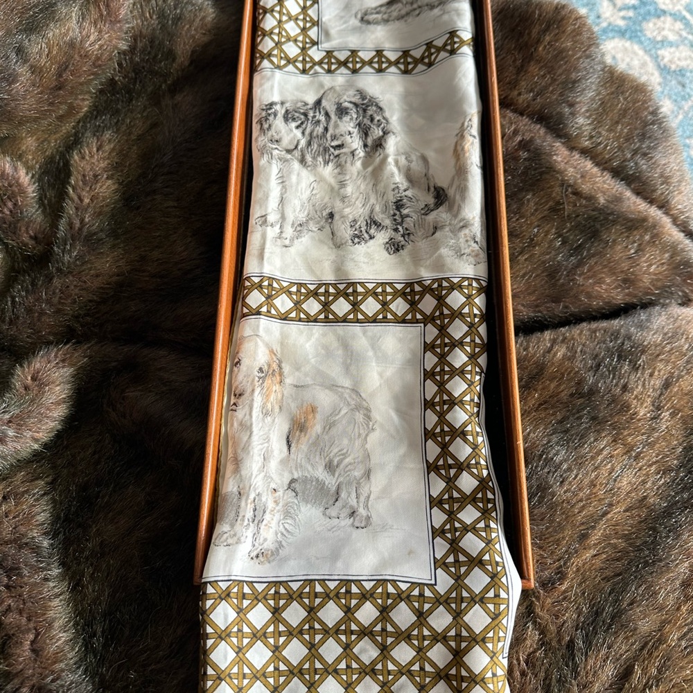 Dog Print Silky Scarf in Ivory and Gold